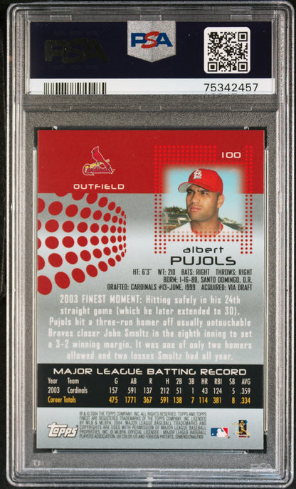 ALBERT PUJOLS 2004 Topps Finest #100 PSA 10 GEM MNT - CARDINALS