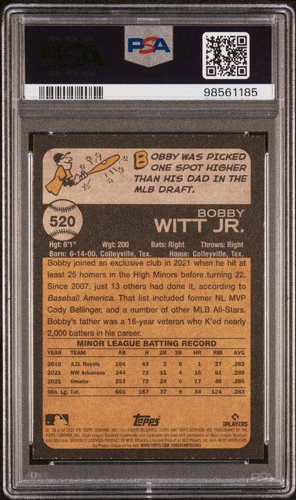 BOBBY WITT JR. 2022 Topps Heritage RC Rookie #520 PSA 9 MINT - ROYALS