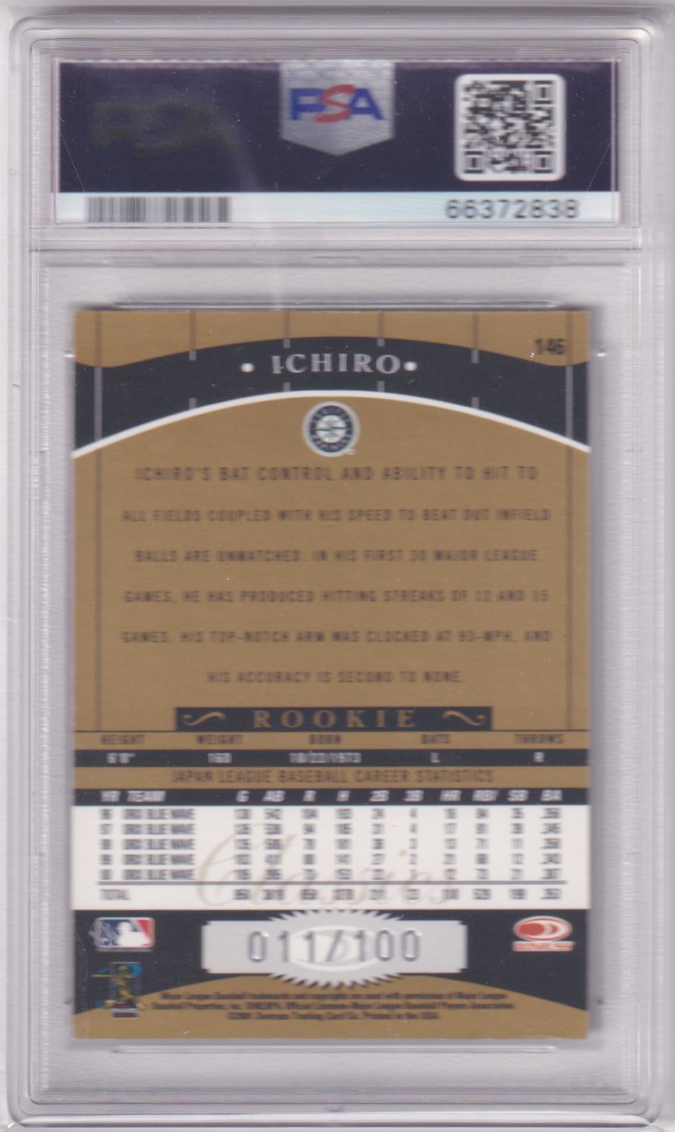 Ichiro 2001 Donruss Classics #/100 Timeless Tributes RC Rookie PSA 8 MARINERS