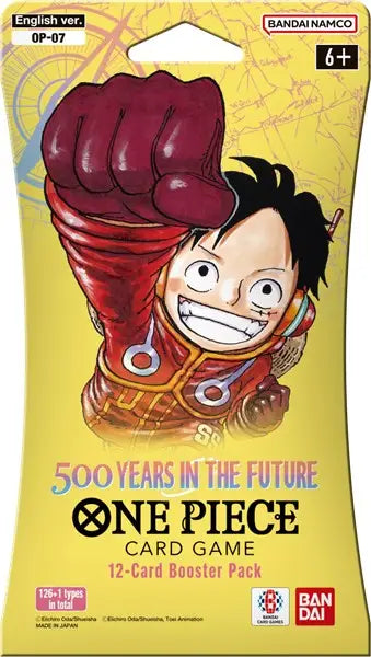 One Piece 500 Years in the Future Sleeved Booster Pack featuring anime character in red gear