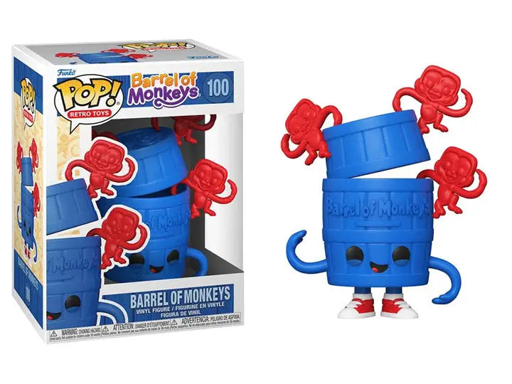 Funko Pop figure of blue barrel with red monkeys from Barrel of Monkeys Retro Toys