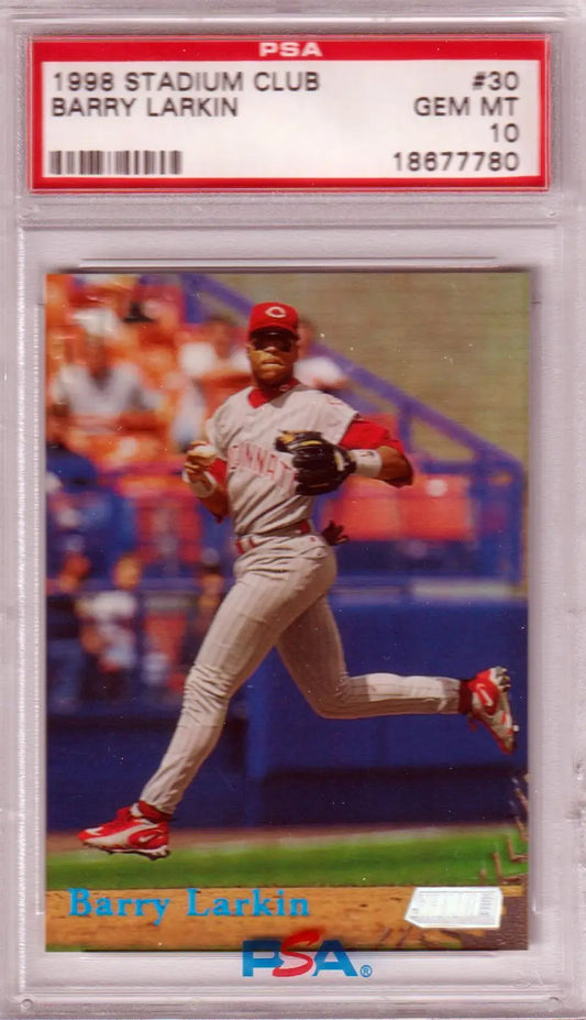 PSA 10 GEM MINT BARRY LARKIN 1998 Topps Stadium Club baseball card - Cincinnati Reds player