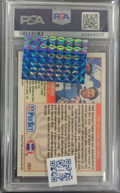 Barry Sanders 1989 Pro Set #494 Trading Card in Protective Case with Authenticity Stickers