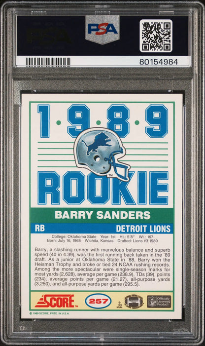 PSA-graded 1989 Score Barry Sanders rookie card for collectors of trading cards