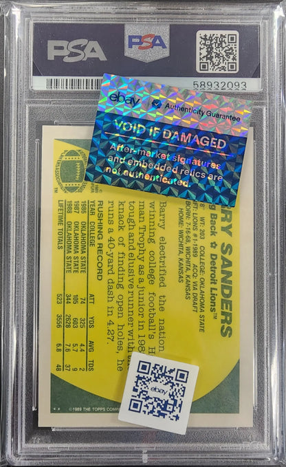 Barry Sanders 1989 Topps Traded #83T PSA 10 Auto 10 sports card with holographic backing