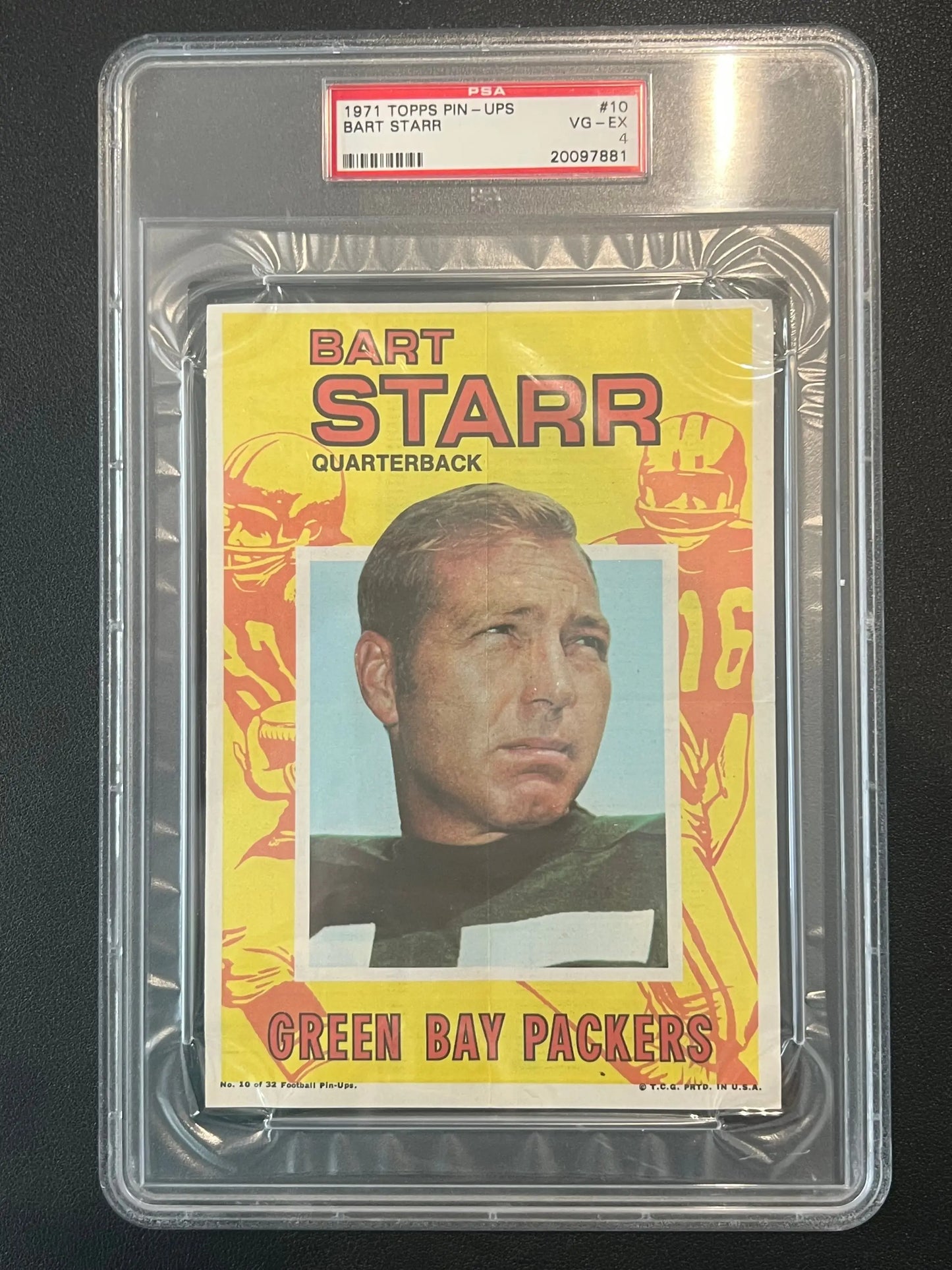 PSA-graded 1971 Topps Pin-Ups Bart Starr football card in protective case from Columbia Hobby