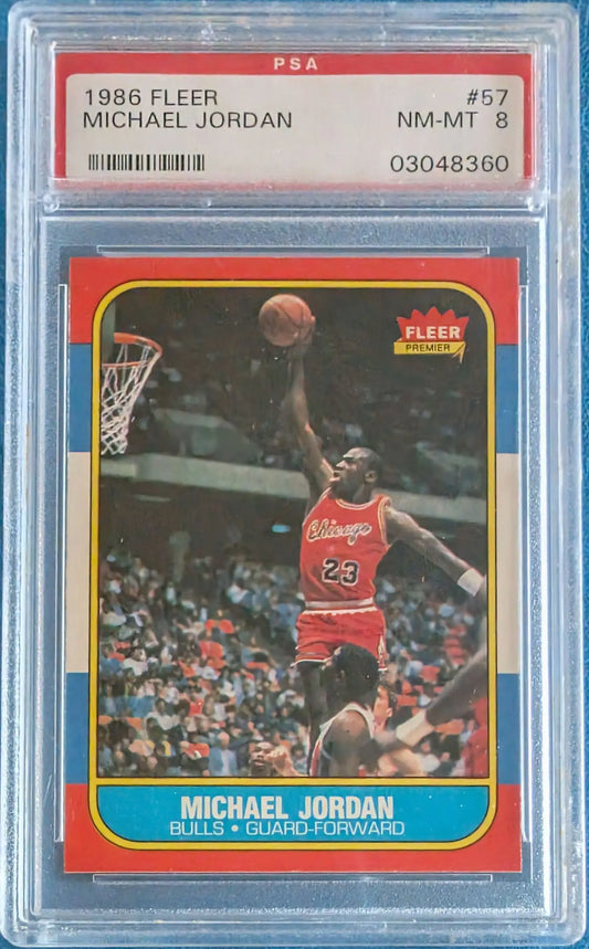 Basketball 1986-87 Fleer 57 Michael Jordan Graded PSA 8 NM-MT Rookie Card - Sports Cards - Basketball Single