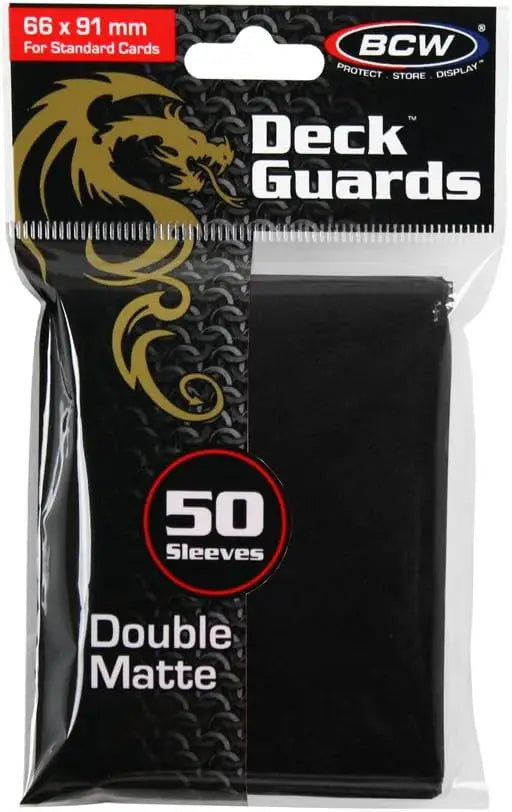 BCW Deck Guards Card Sleeves in Black, 50 Double Matte Sleeves for Standard Cards