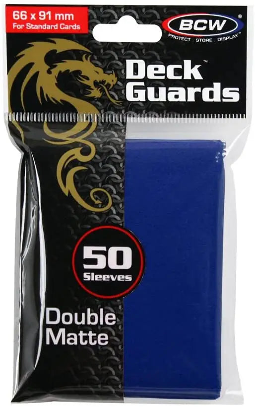 BCW Deck Guards Card Sleeves in blue, double matte finish for trading card protection