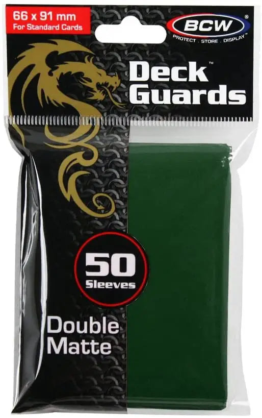 Pack of green Double Matte Deck Guards Card Sleeves for trading card protection