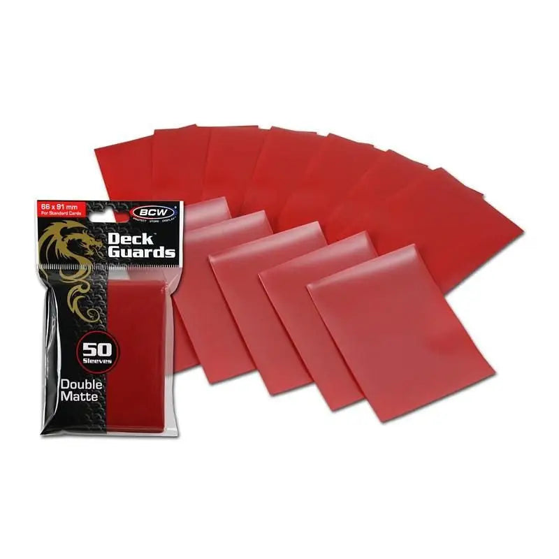 BCW Deck Guards Card Sleeves in Red for protecting trading cards and enhancing gameplay