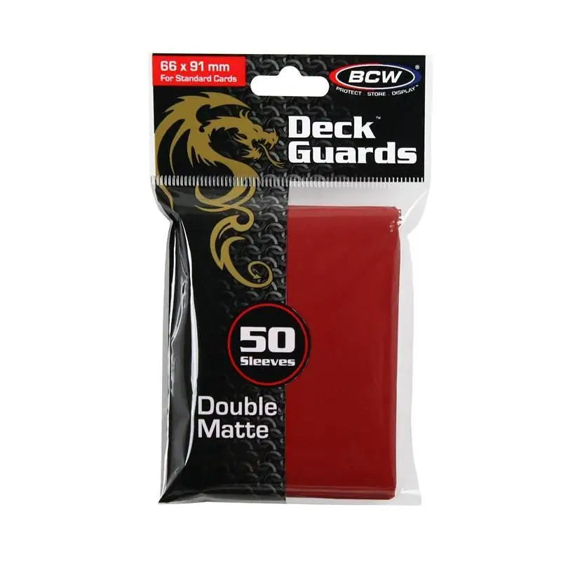 Pack of red BCW deck guards card sleeves for trading cards with 50 protective sleeves