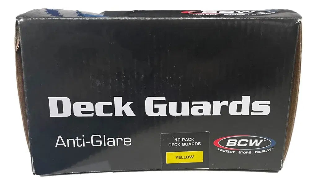 Black cardboard box labeled Deck Guards showcasing BCW Deck Guards Card Sleeves Double Matte