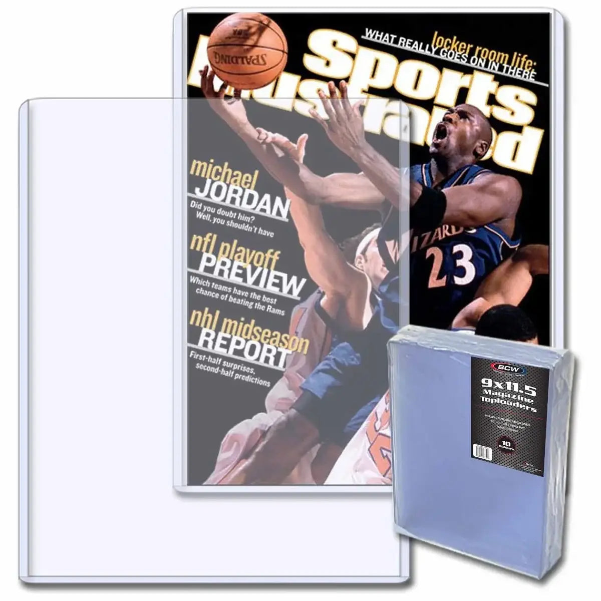 High quality BCW Magazine Topload Holder displaying Sports Illustrated in rigid PVC case