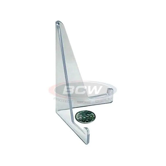 Clear acrylic stand for displaying trading cards, baseball cards, or collectible coins