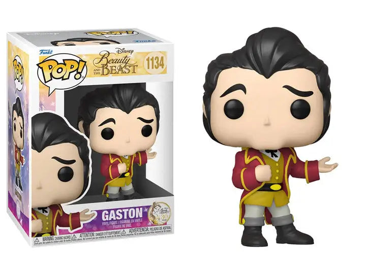 Gaston Funko Pop figure in red and yellow outfit from Beauty and the Beast collection