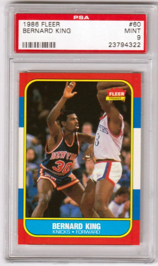 PSA-graded 1986 Fleer Bernard King basketball card with red border, Columbia Hobby single cards