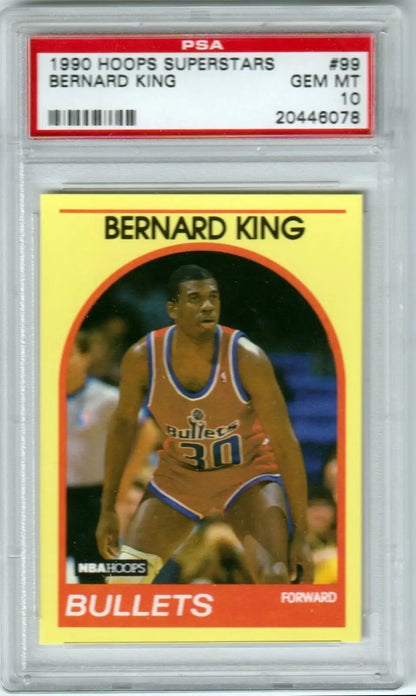 PSA-graded 1990 Hoops Superstars Bernard King card featuring Washington Bullets design