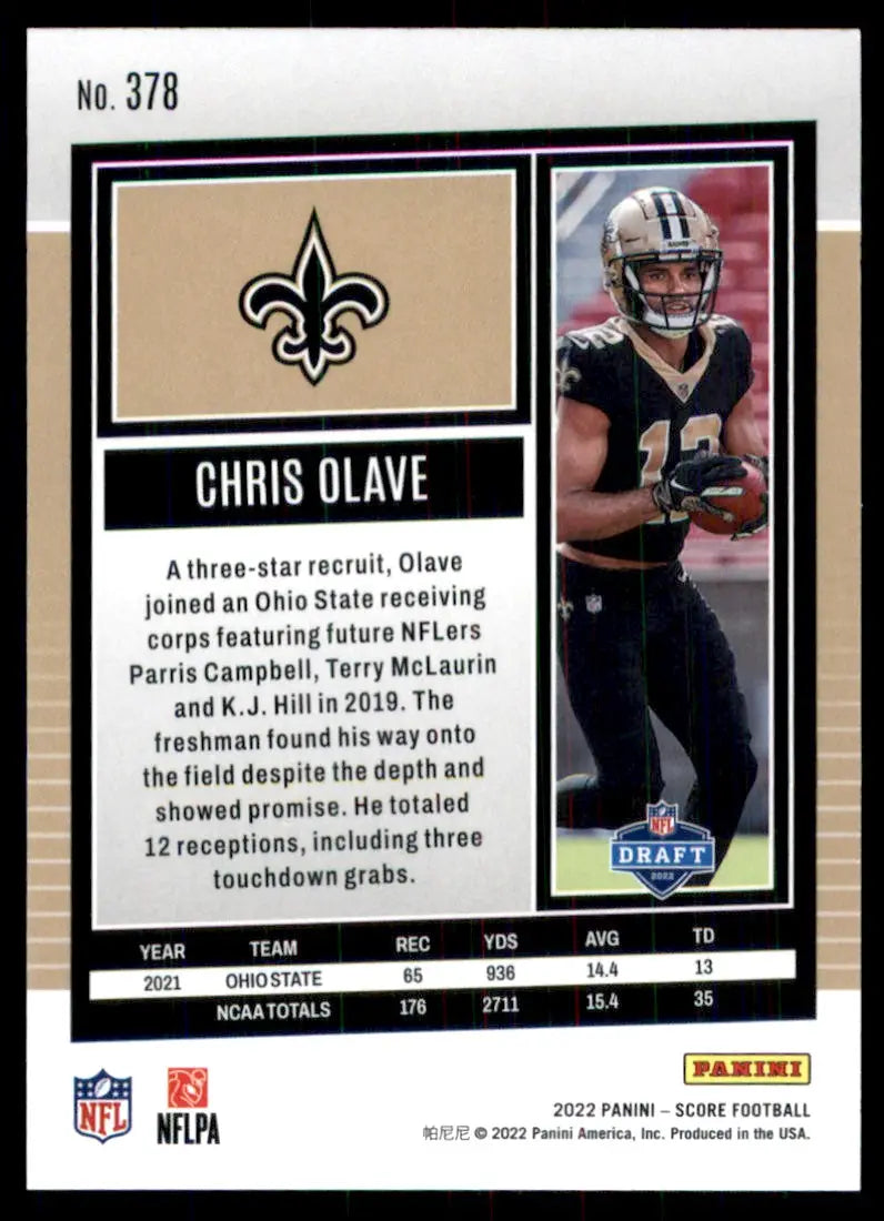 2022 Score Chris Olave Rookie New Orleans Saints #378