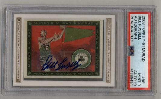 PSA-graded Bill Russell Murad Auto trading card with green border design