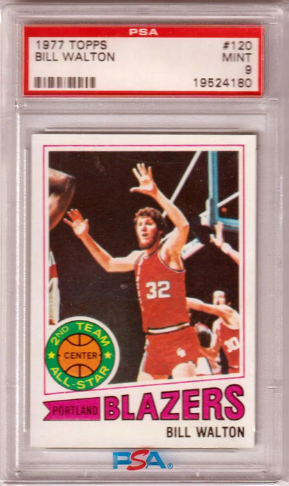 Vintage PSA-graded Bill Walton 1977-78 Topps #120 single card in red jersey, Columbia Hobby