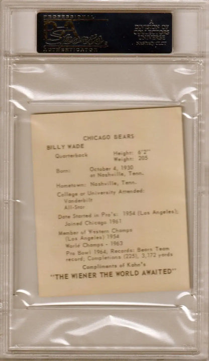 Vintage Billy Wade 1964 Kahn’s Wieners PSA 8 NM-MT single card in protective holder