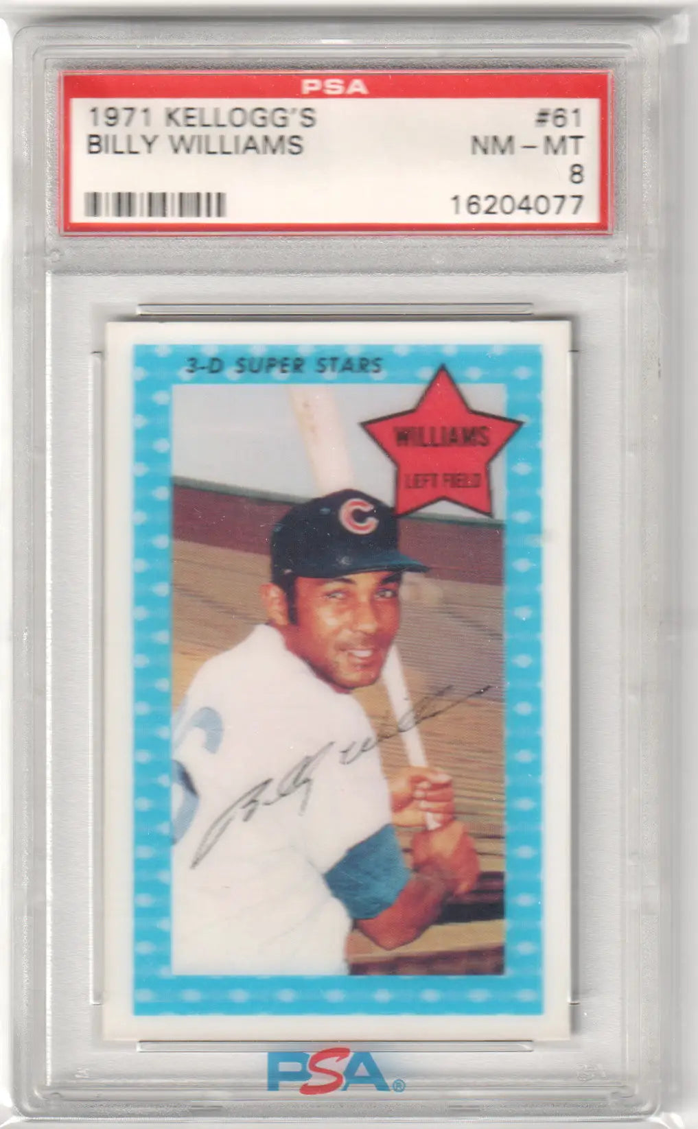 PSA-graded 1971 Kellogg’s Billy Williams Cubs card with blue border at Columbia Hobby