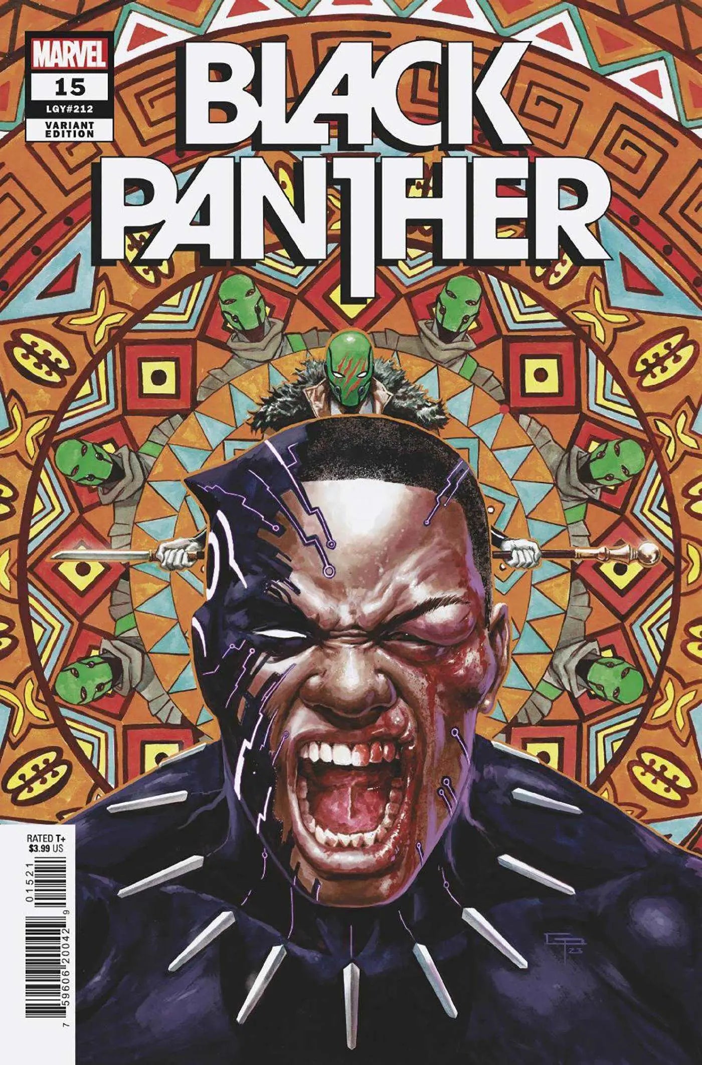 Black Panther #15 Peralta Var comic book cover with vibrant African-inspired art