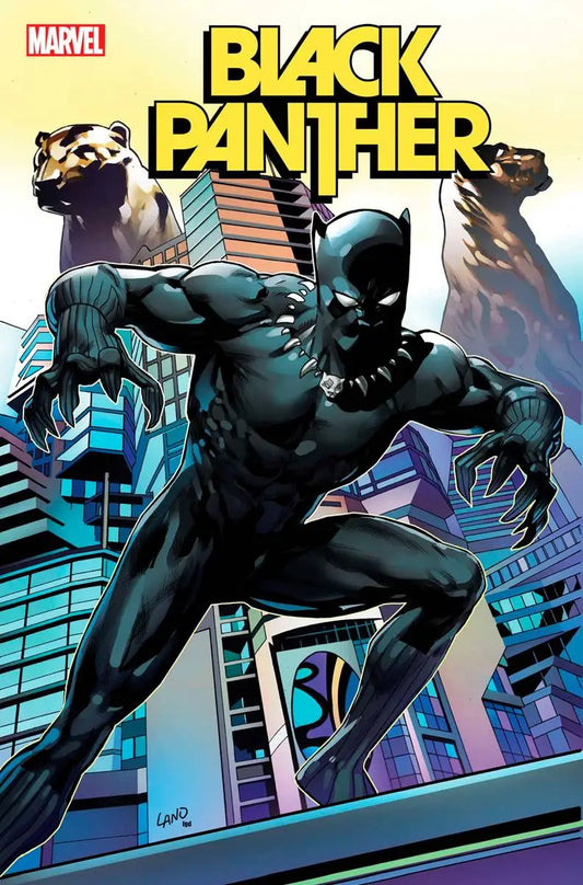 Black Panther crouches in dynamic pose in BLACK PANTHER #5 LAND VAR trading card