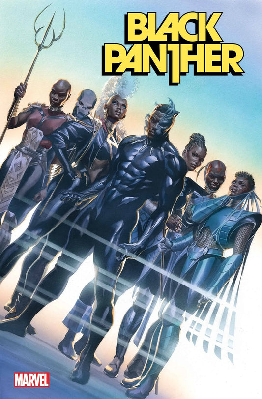 Comic book cover artwork for Marvel’s Black Panther #7 with heroic characters