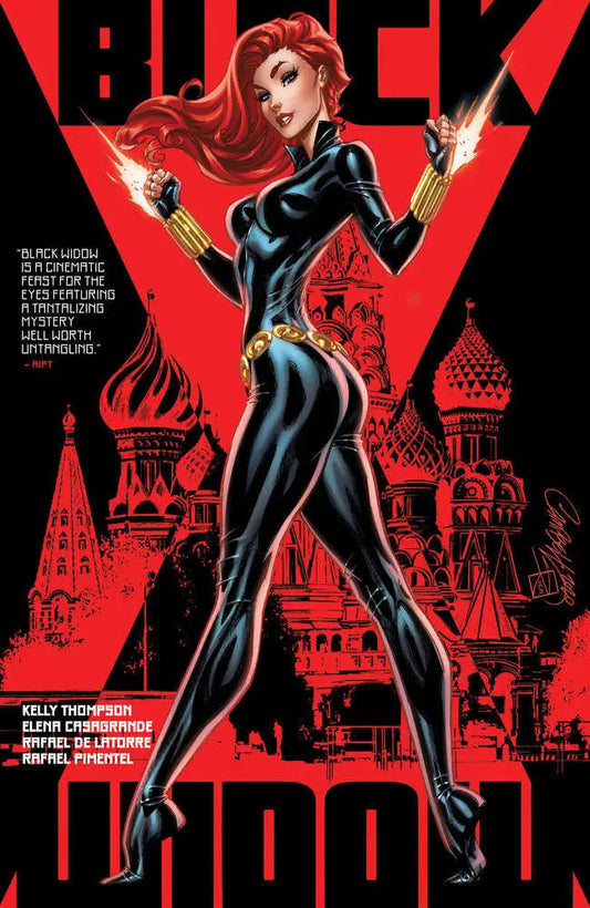 Dynamic Black Widow comic book cover featuring a female spy in a black catsuit