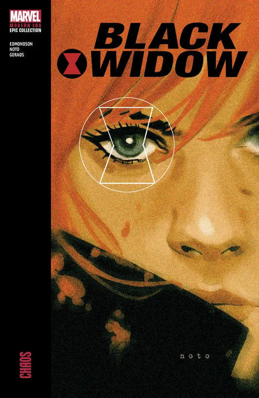 Comic book cover of Black Widow with an eye and face, perfect for trading cards fans