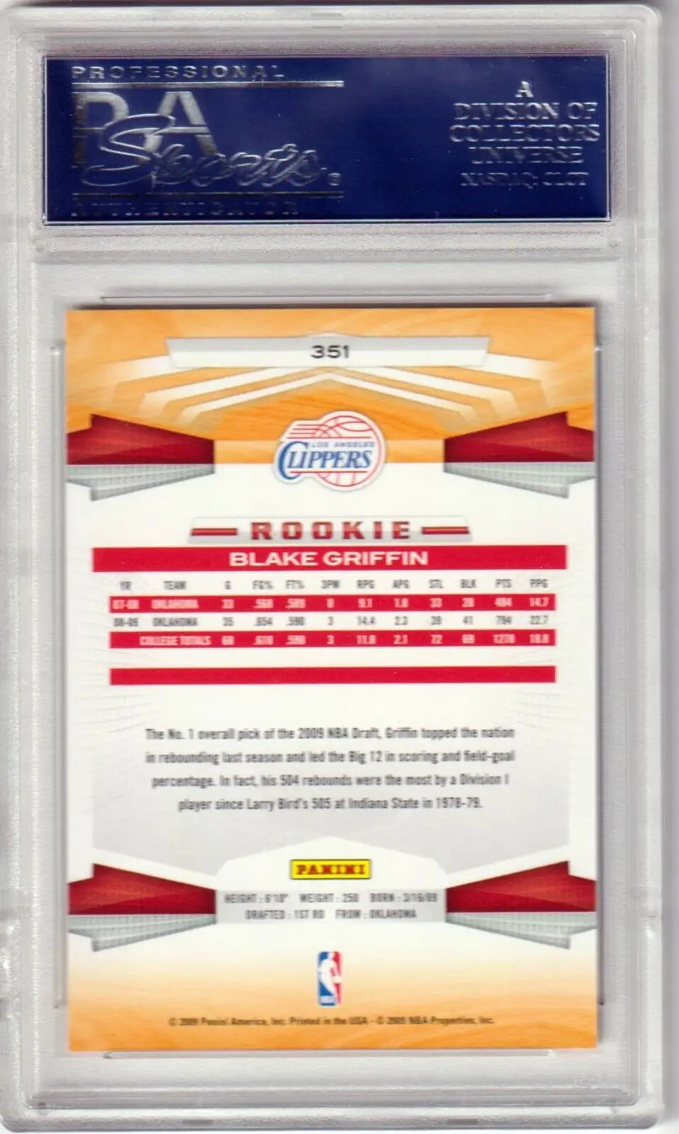 BLAKE GRIFFIN 2009-10 Panini Rookie Card in protective case at Columbia Hobby, box free shipping