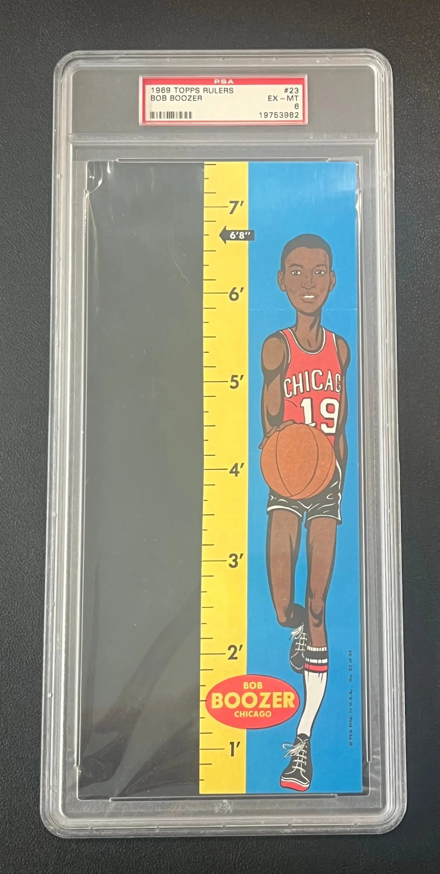 PSA-graded Bob Boozer 1969 Topps Rulers card in orange #19 jersey for Columbia Hobby