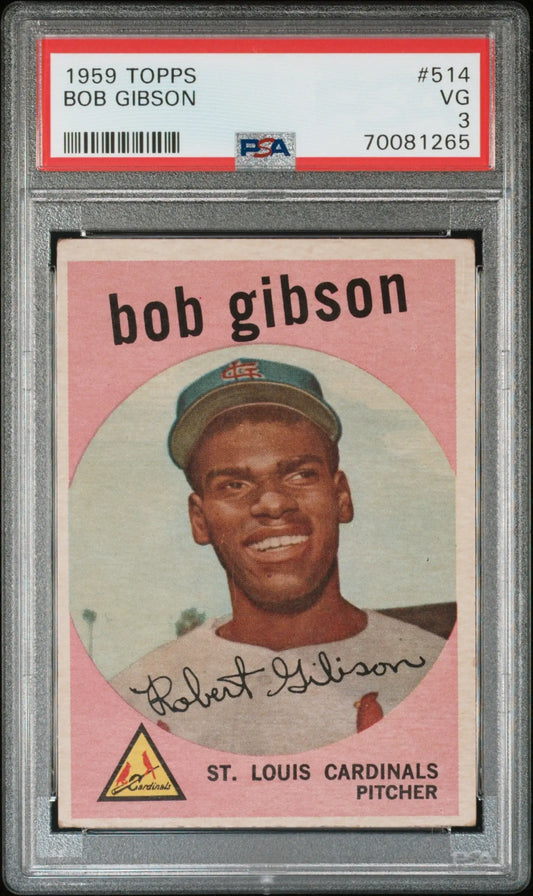 Bob Gibson 1959 Topps baseball card in PSA graded case for trading card collectors