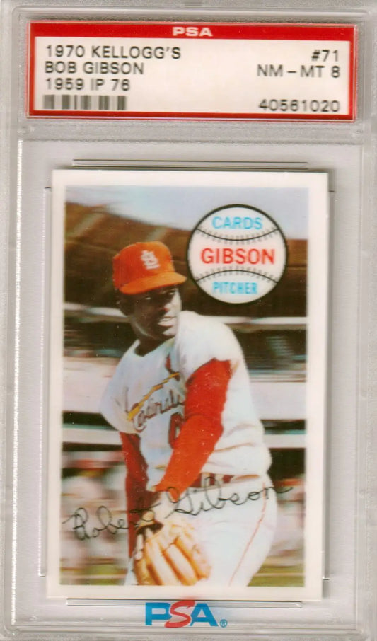 BOB GIBSON 1970 Kellogg’s #71 1959 Ip 76 ERROR PSA 8 NM-MT - CARDINALS - Graded Sports Cards