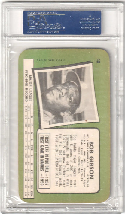 PSA-graded Bob Gibson 1971 Topps Super #48 baseball card on green background