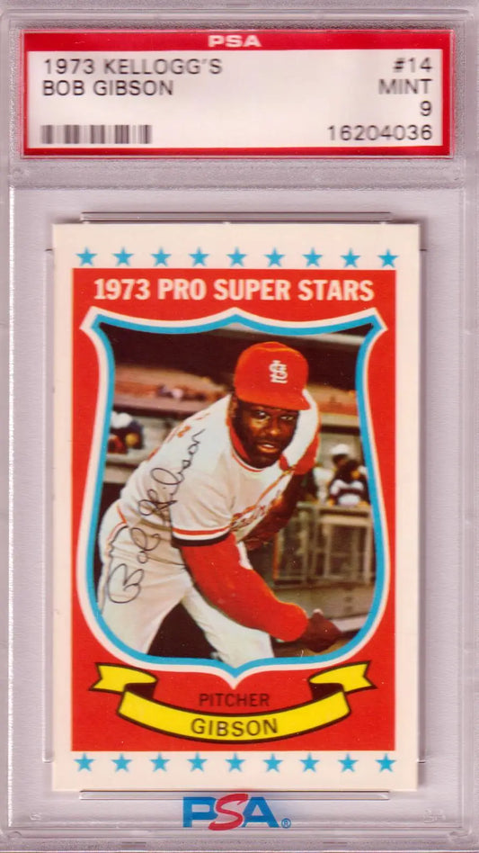 BOB GIBSON 1973 Kellogg’s Pro Super Stars #14 PSA 9 MINT - CARDINALS - Graded Sports Cards