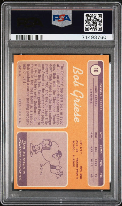 PSA-graded Bob Griese 1970 Topps trading card in protective case at Columbia Hobby