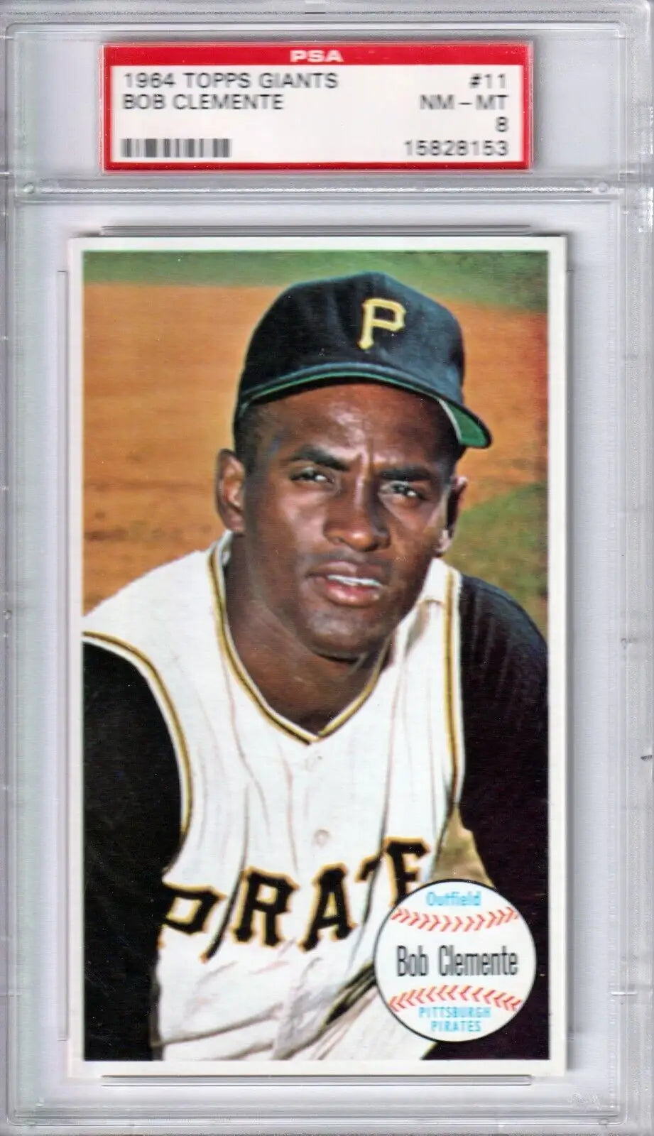 PSA-graded Bob Roberto Clemente 1964 Topps Giants #11 baseball card in protective case