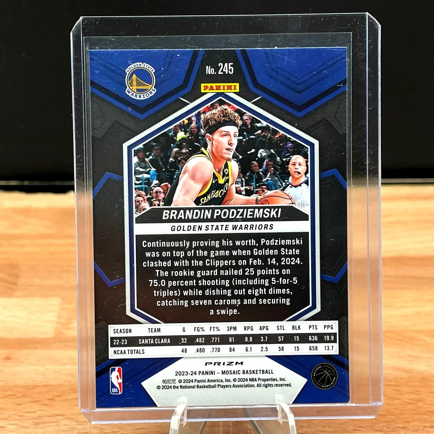 Brandin Podziemski 2023-24 Panini Mosaic Rookie Green Prizm basketball card #245 Warriors