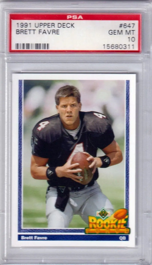 PSA-graded 1991 Upper Deck Brett Favre rookie card in protective case from Columbia Hobby