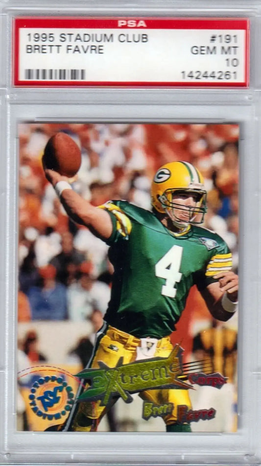 PSA 10 GEM MINT Brett Favre 1995 Stadium Club football card for single cards at Columbia Hobby