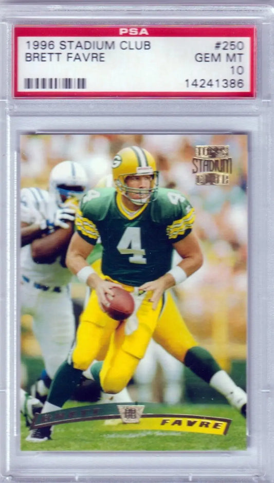 PSA-graded 1996 Stadium Club Brett Favre card #250 for Green Bay Packers fans, box free shipping