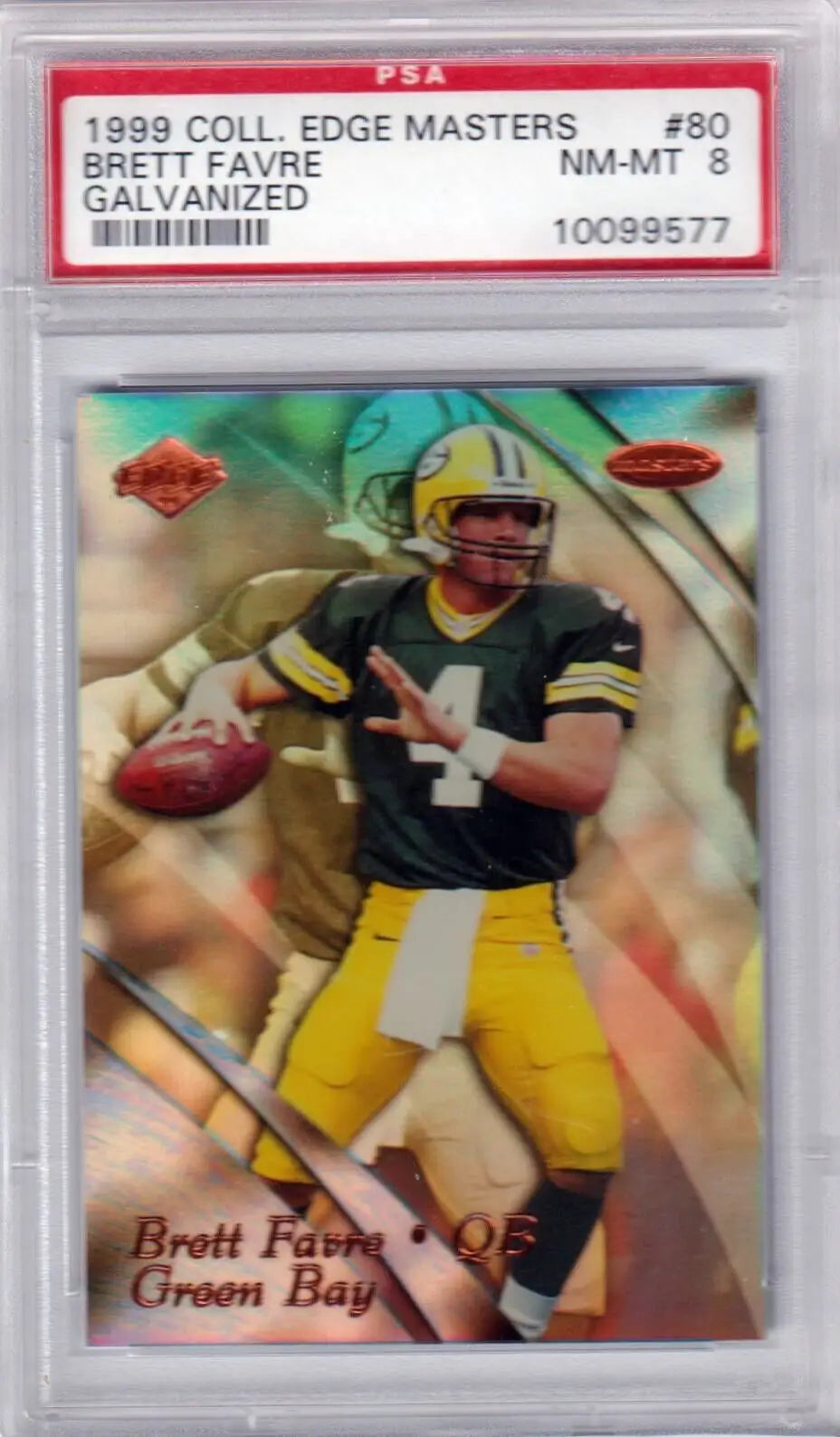 Brett Favre 1999 Collector’s Edge Masters football card PSA 8 NM-MT with free shipping