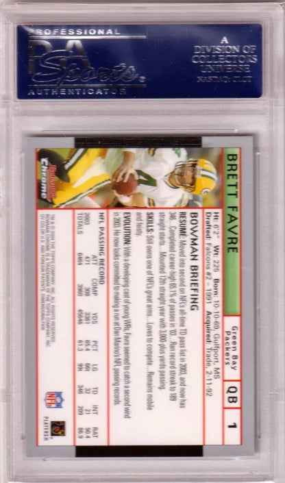 Brett Favre 2004 Bowman Chrome PSA 10 GEM MINT single card in protective case