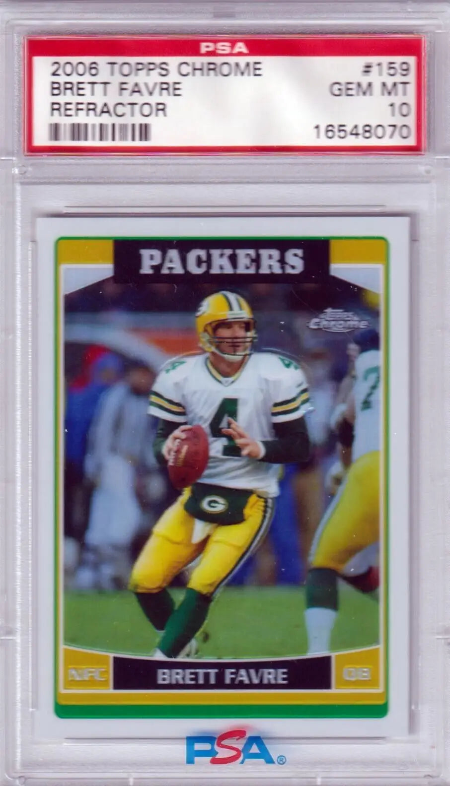 PSA 10 GEM MINT Brett Favre 2006 Bowman Chrome Refractor football card from Columbia Hobby