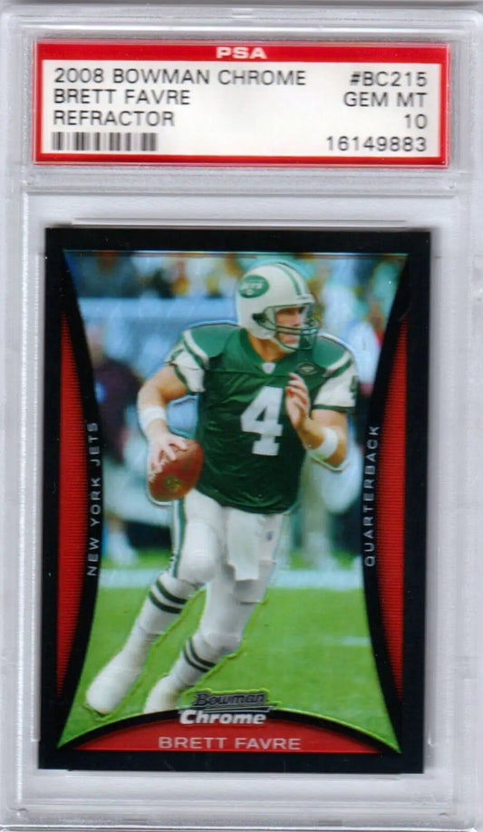 PSA 10 GEM MINT Brett Favre 2008 Bowman Chrome Refractor Jets football card at Columbia Hobby