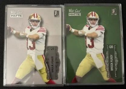 Two Brock Purdy Wild Card Matte Rookie football cards in 49ers card set