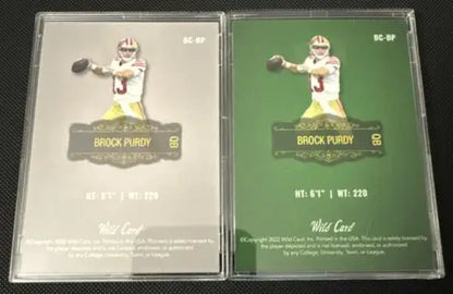 Two Brock Purdy Wild Card Matte Rookie football cards in 49ers card set